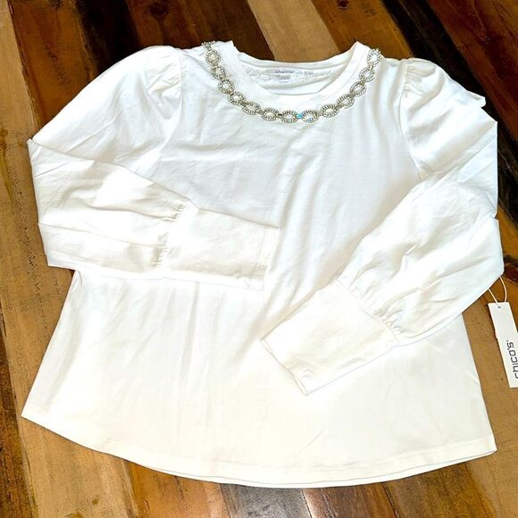 Chico’s Sz 1 embellished neck Top - Picture 2 of 10